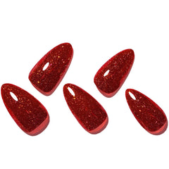 Glamermaid Golden Red press-on nails side profile showing durable tip and seamless fit