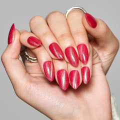 GLAMERMAID hot pink magnet cat eyes nails in short almond shape enhance night-out style.