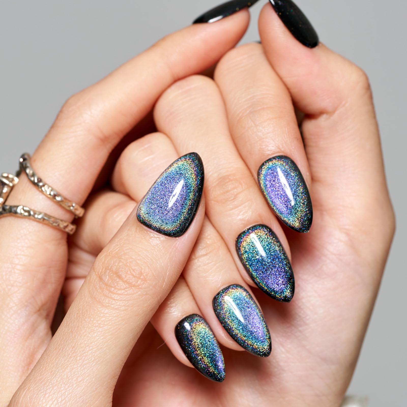 GLAMERMAID Laser Rainbow Finish nails catch light with vibrant color shifts.