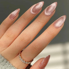 Glamermaid nude pink magnet cat eyes press-on nails for salon-quality at home