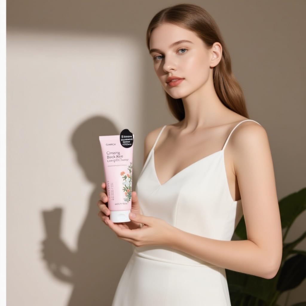 Glamfox Ginseng Black Rice cleanser lather application suggesting soothing daily use