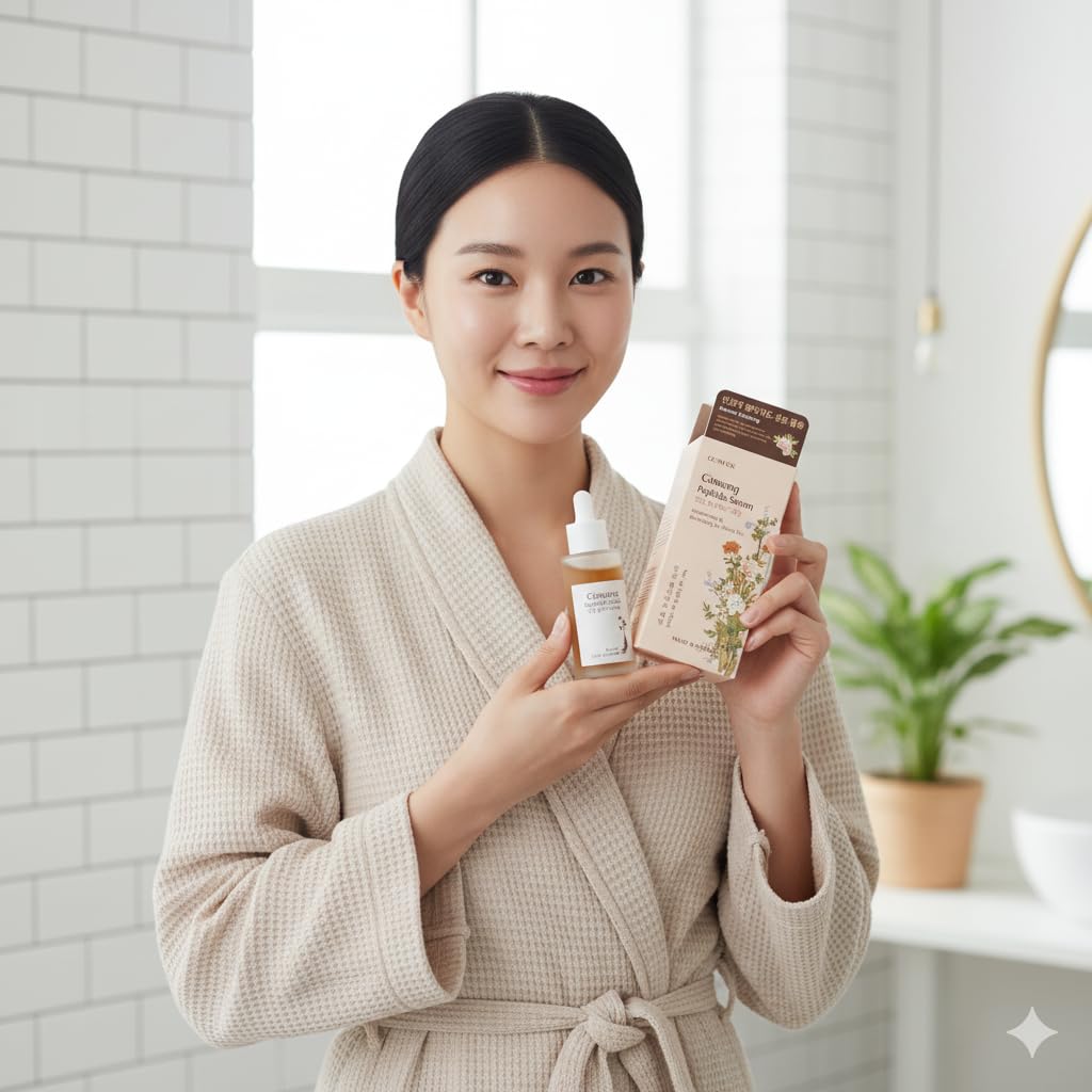 Glamfox Ginseng Peptide Serum dropper in use for precise application and dewy skin nourishment.