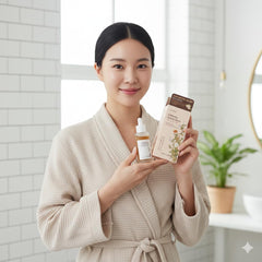 Glamfox Ginseng Peptide Serum dropper in use for precise application and dewy skin nourishment.