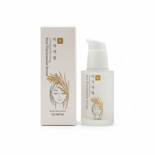 Glamfox Rice Niacinamide Serum bottle pour for deep hydration