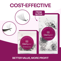 Glamgaze 500 premade fans curl options CC and D for customized styling.