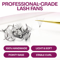Glamgaze lash fan application angle demonstrates faster, precise sets.
