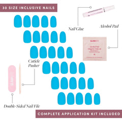 Glamnetic Azure Blue nails set with 12 sizes for a perfect fit.