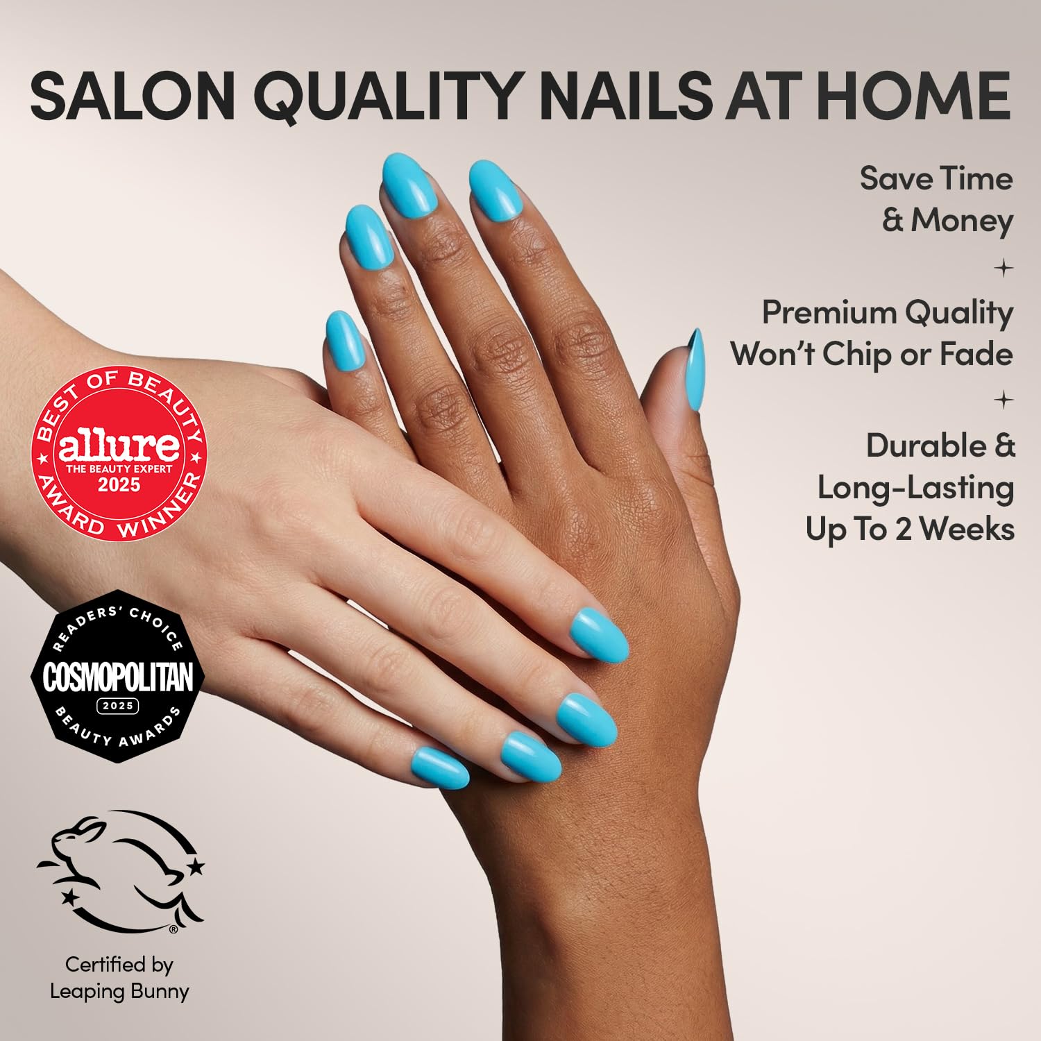 Glamnetic Azure Blue nails closeup showing glossy finish.