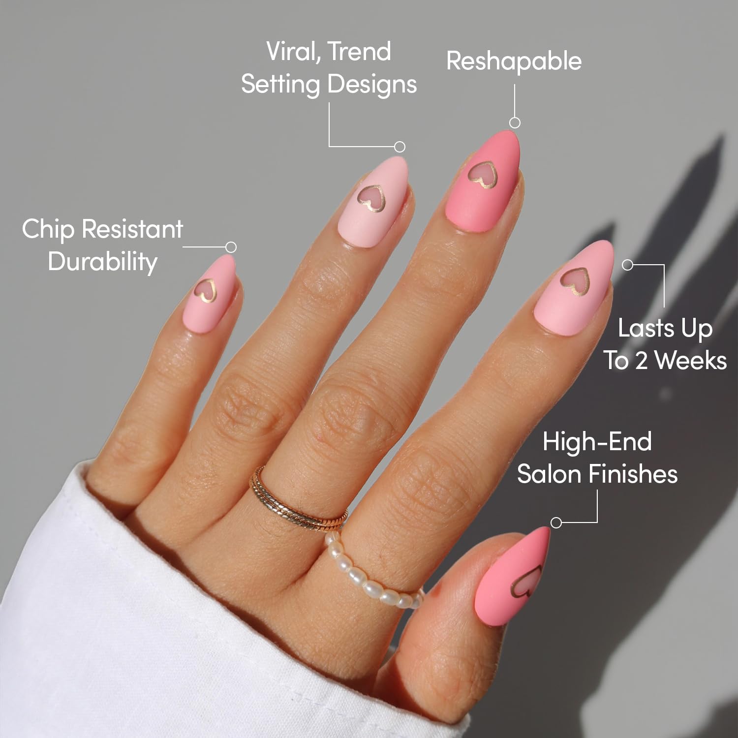 Glamnetic matte finish with gold heart cutouts for playful luxury