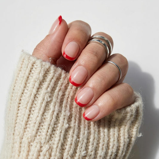 Glamnetic Hotline Red glazed finish nails offer a bold, long-lasting manicure.