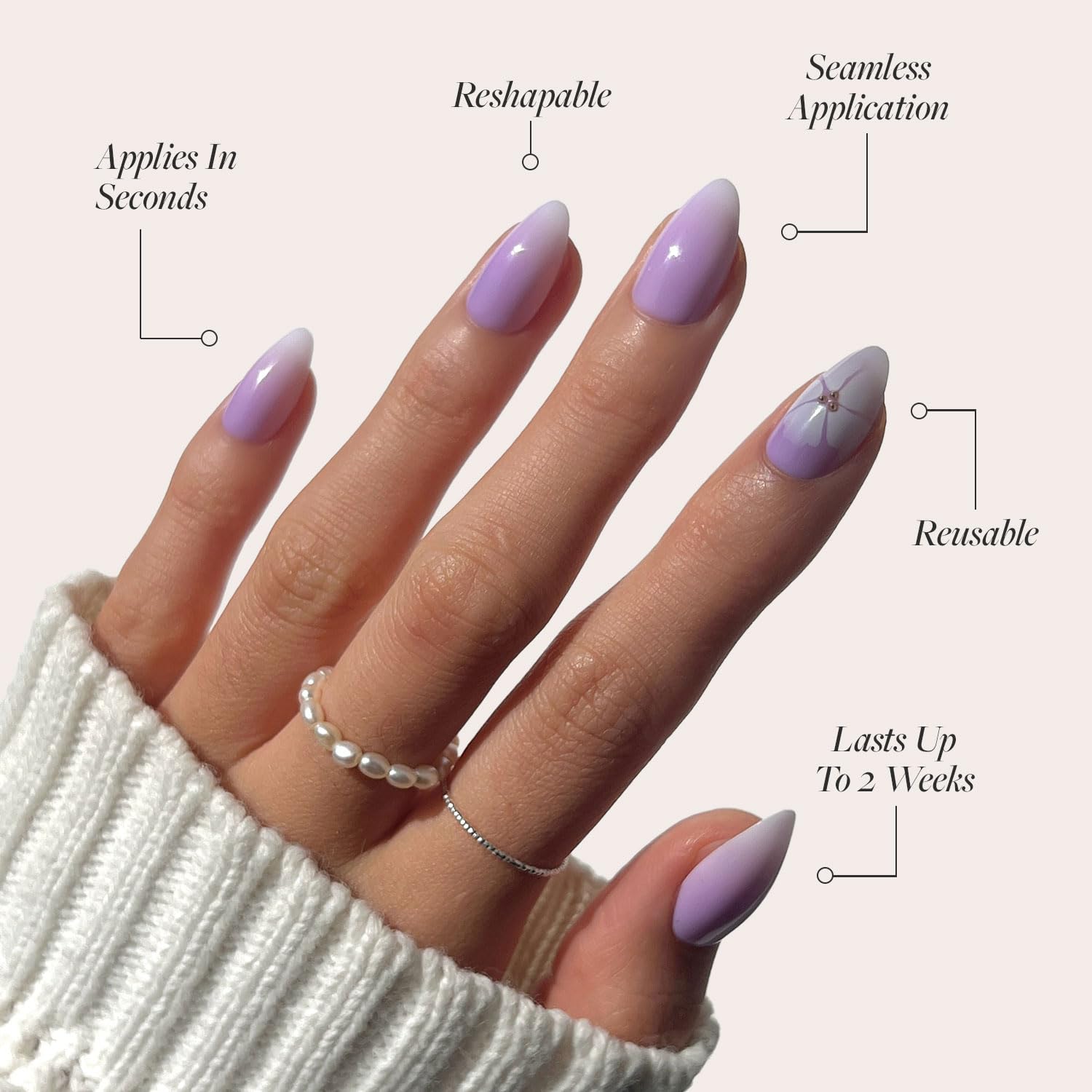 Glamnetic Lilac Reef nails worn for a beach-ready mani