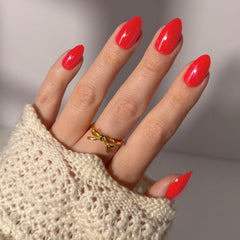 Glamnetic Red Flag nails with glazed finish for a bold, salon-quality manicure.