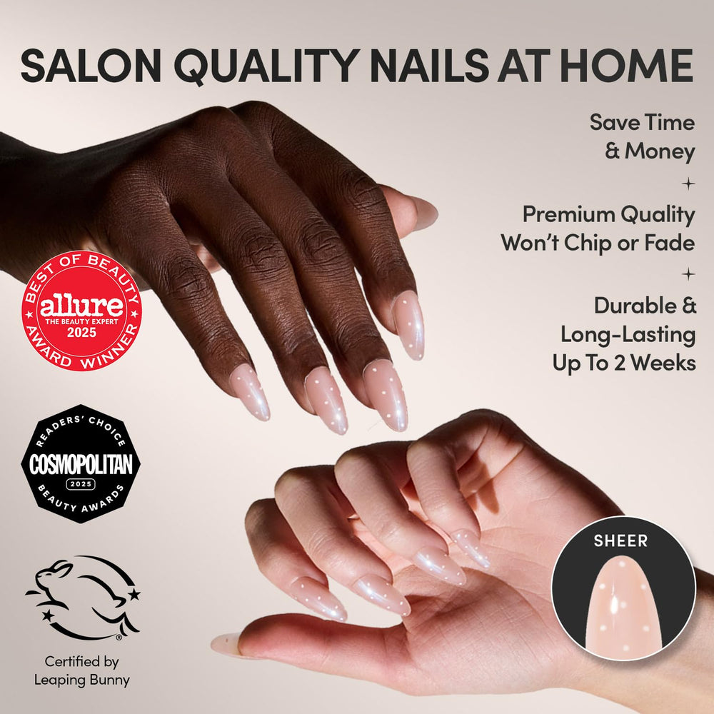 Glamnetic Sugar Glazed medium oval nails highlight elongating silhouette for everyday wear.