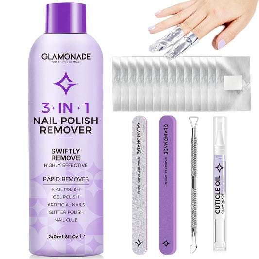 Glamonade Acetone Nail Polish Remover Kit bottle close-up showing fast removal