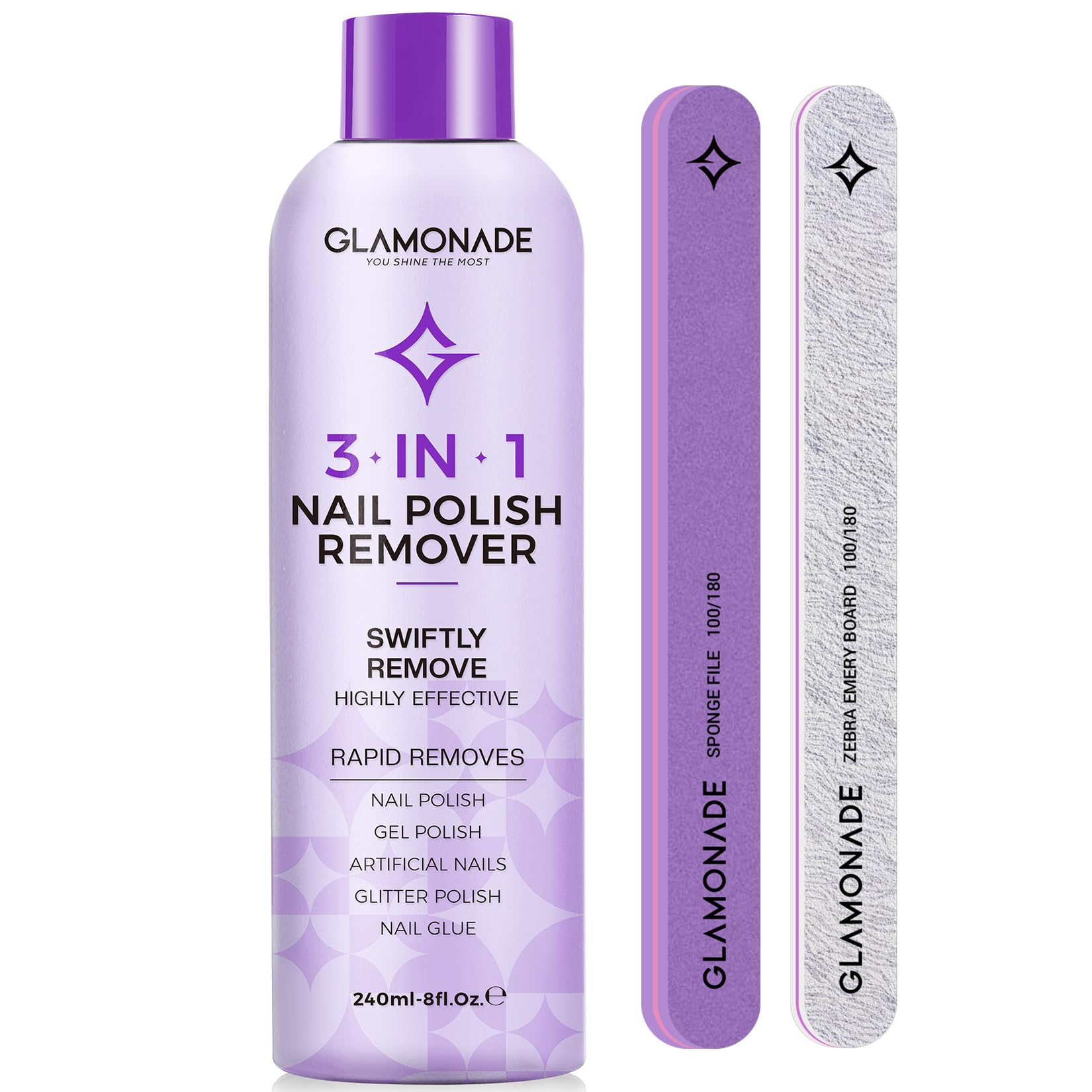 Glamonade acetone remover kit contents shown for efficient at-home polish removal.