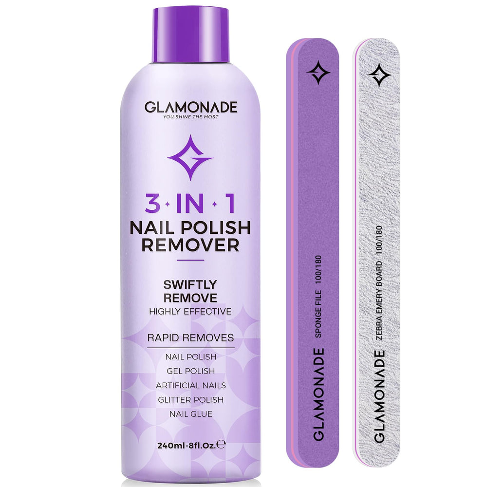 Glamonade acetone remover kit contents shown for efficient at-home polish removal.