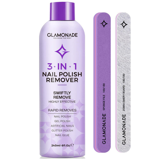 Glamonade acetone remover kit contents shown for efficient at-home polish removal.