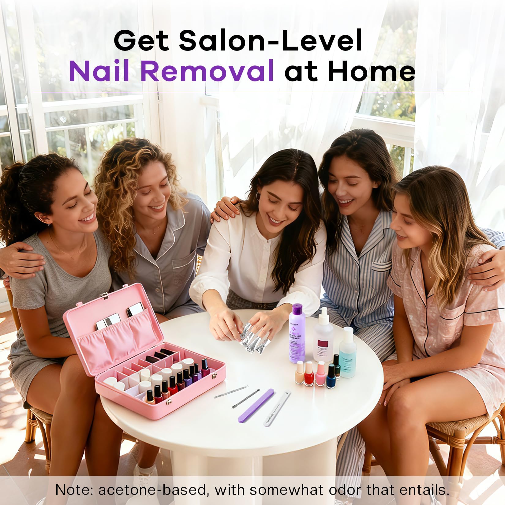 Glamonade acetone remover process with foil wraps for even penetration.