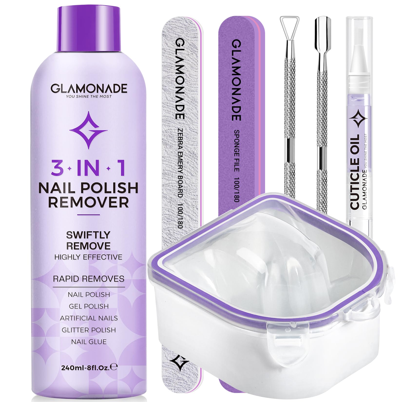 Glamonade acetone remover bottle with anti evaporation cap for spill-free gel removal