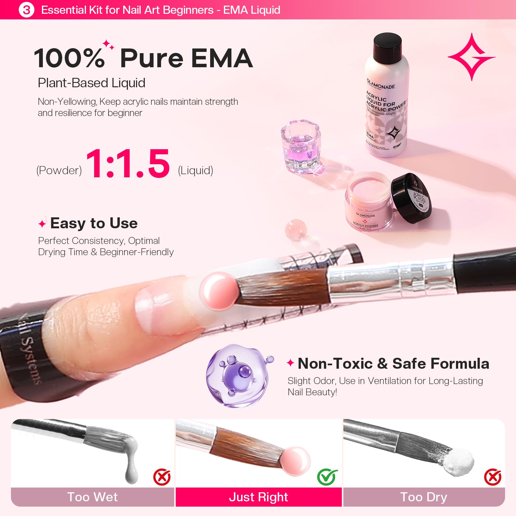 Glamonade acrylic powders offer vibrant pigments for durable nail art