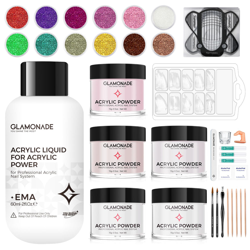 Glamonade nail kit pink acrylic powder for smooth, precise application