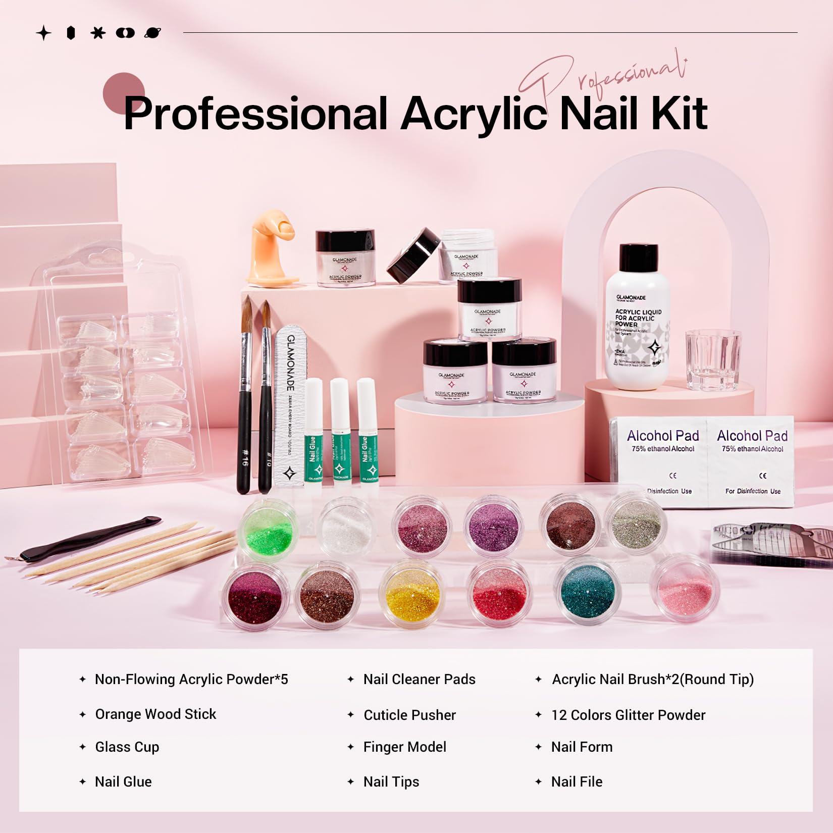 Glamonade nail kit white acrylic powder for crisp, bright manicures