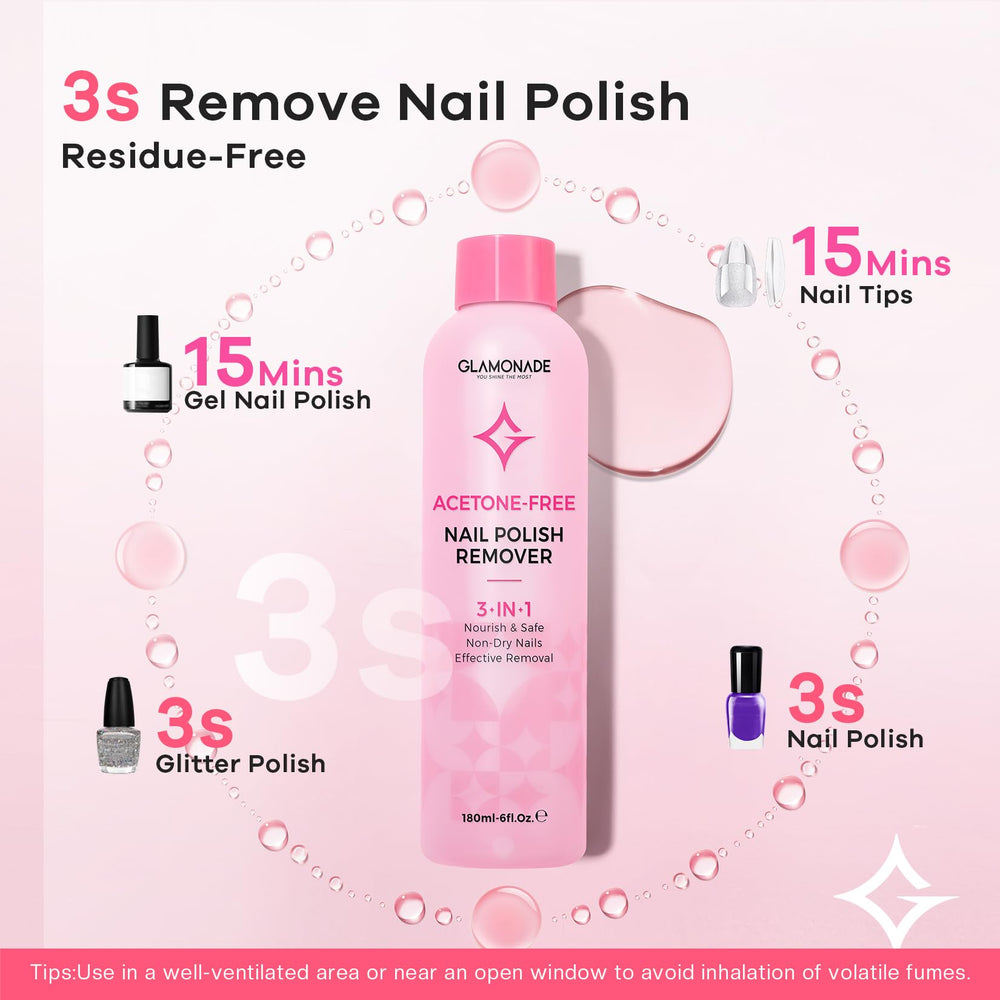 Glamonade rose seed oil enriches the remover to nourish nails.