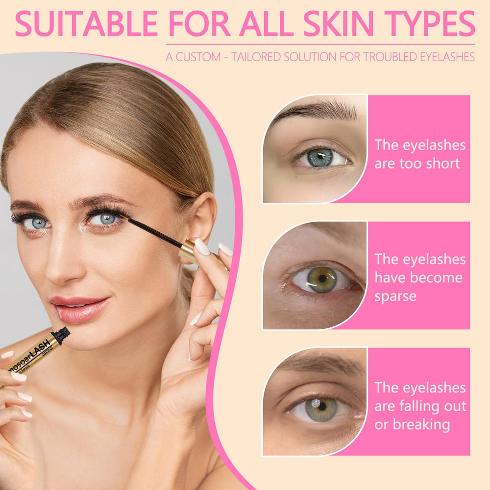 Glamosoar Lash Serum close-up on lashes with glossy finish and defined curl