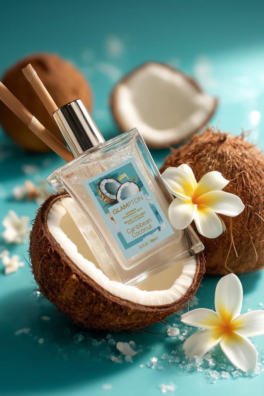 Glampton Caribbean Coconut Shimmer on skin showing subtle shimmer and fragrance.