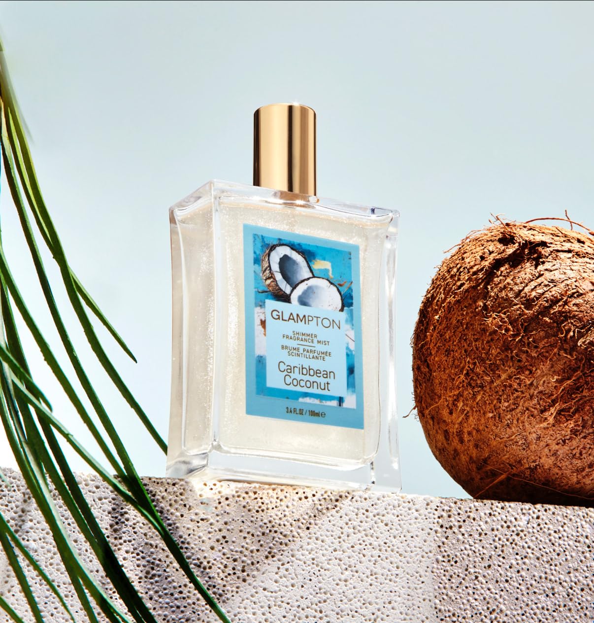Glampton Caribbean Coconut Shimmer spray-dispense image for easy daily refreshment.