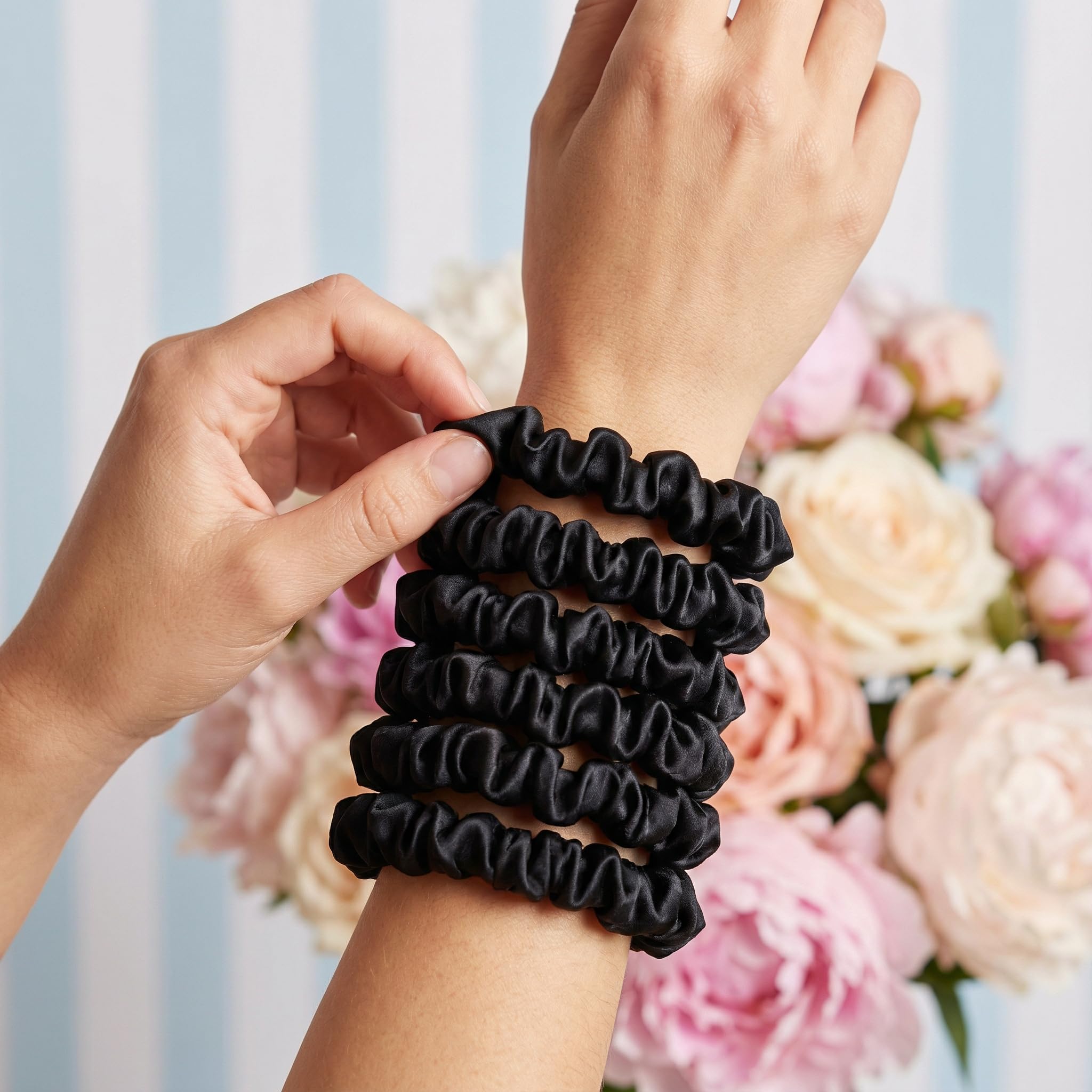 Glampton scrunchie in hair lifestyle image showing secure hold and crease-free finish