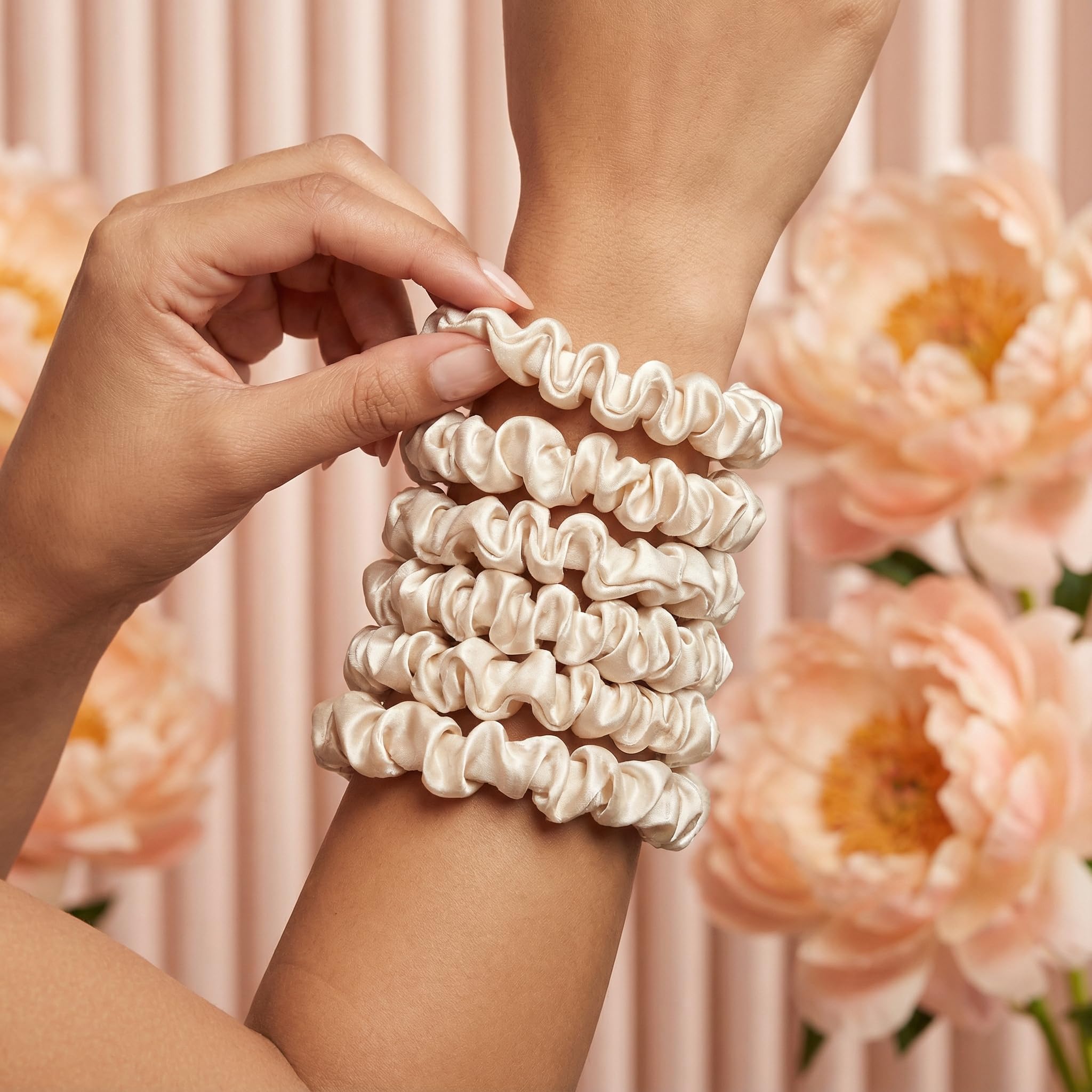 Glampton scrunchie holding a high ponytail demonstrating secure hold without dents or tight creases