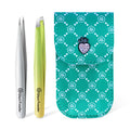 GlamTweeler Expert Slant & Point Tip Tweezer Set with Case – Eyebrow & Facial Hair Removal (Apple Green + Silver)