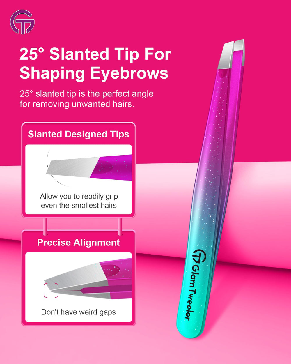 GlamTweeler slant tweezer for eyebrow shaping and tidying