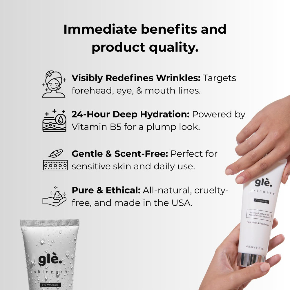 Gle Skincare cream texture on skin showing quick absorption and hydration