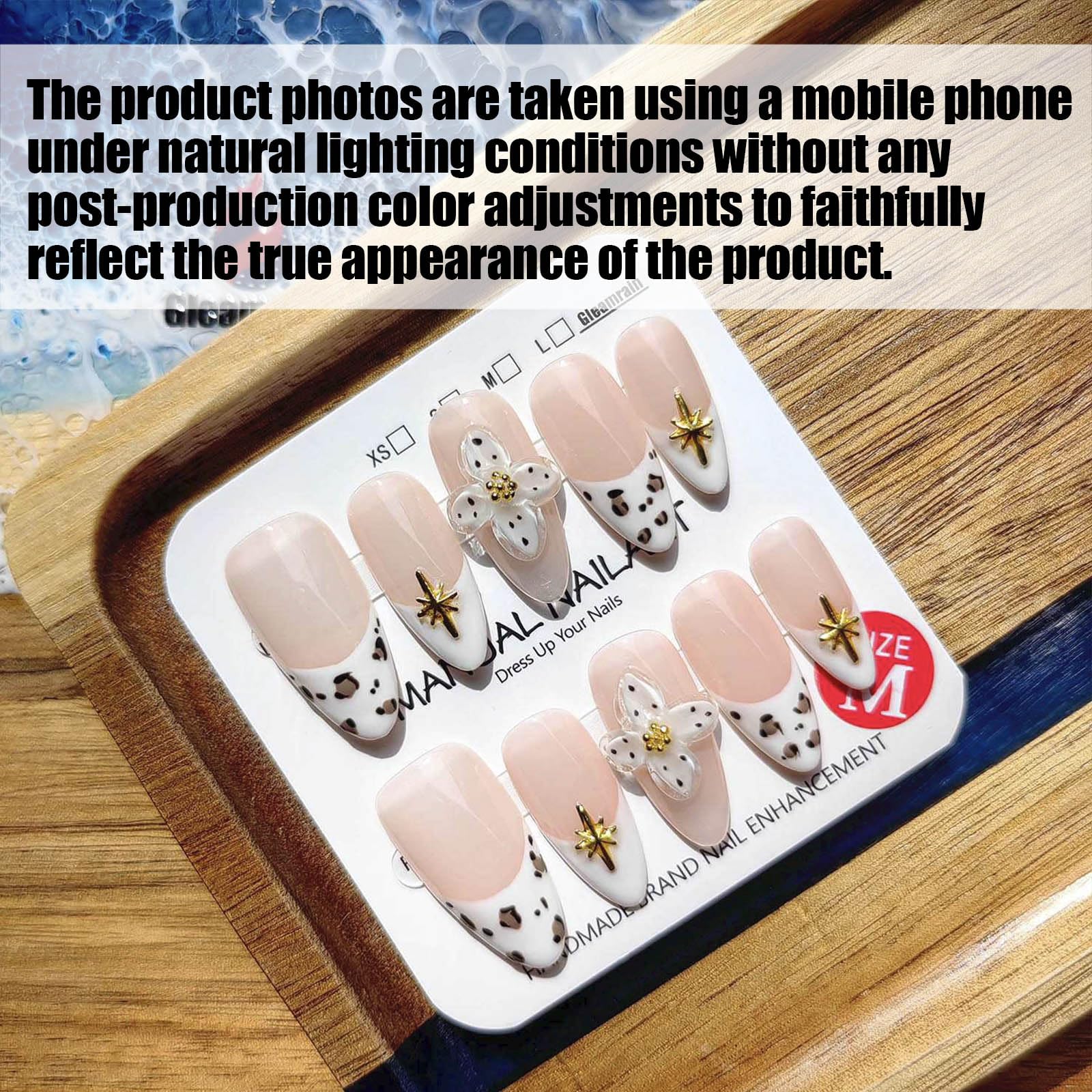 Gleamrain nails with a three-dimensional floral design for eye-catching detail.
