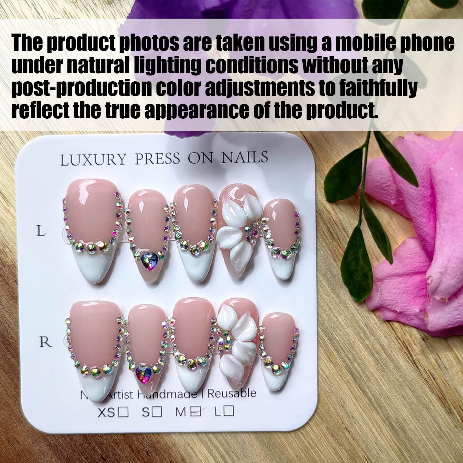 Gleamrain almond nails with 3D floral patterns for an eye-catching look.