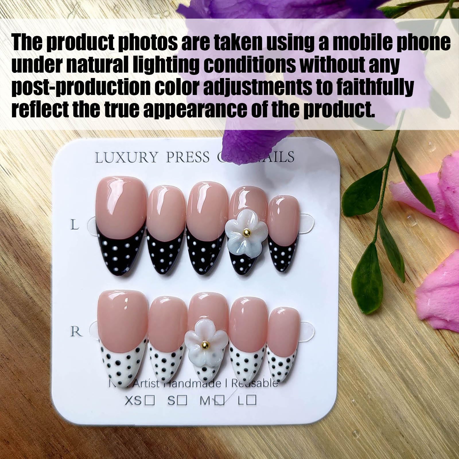 Gleamrain almond nails with three-dimensional floral details