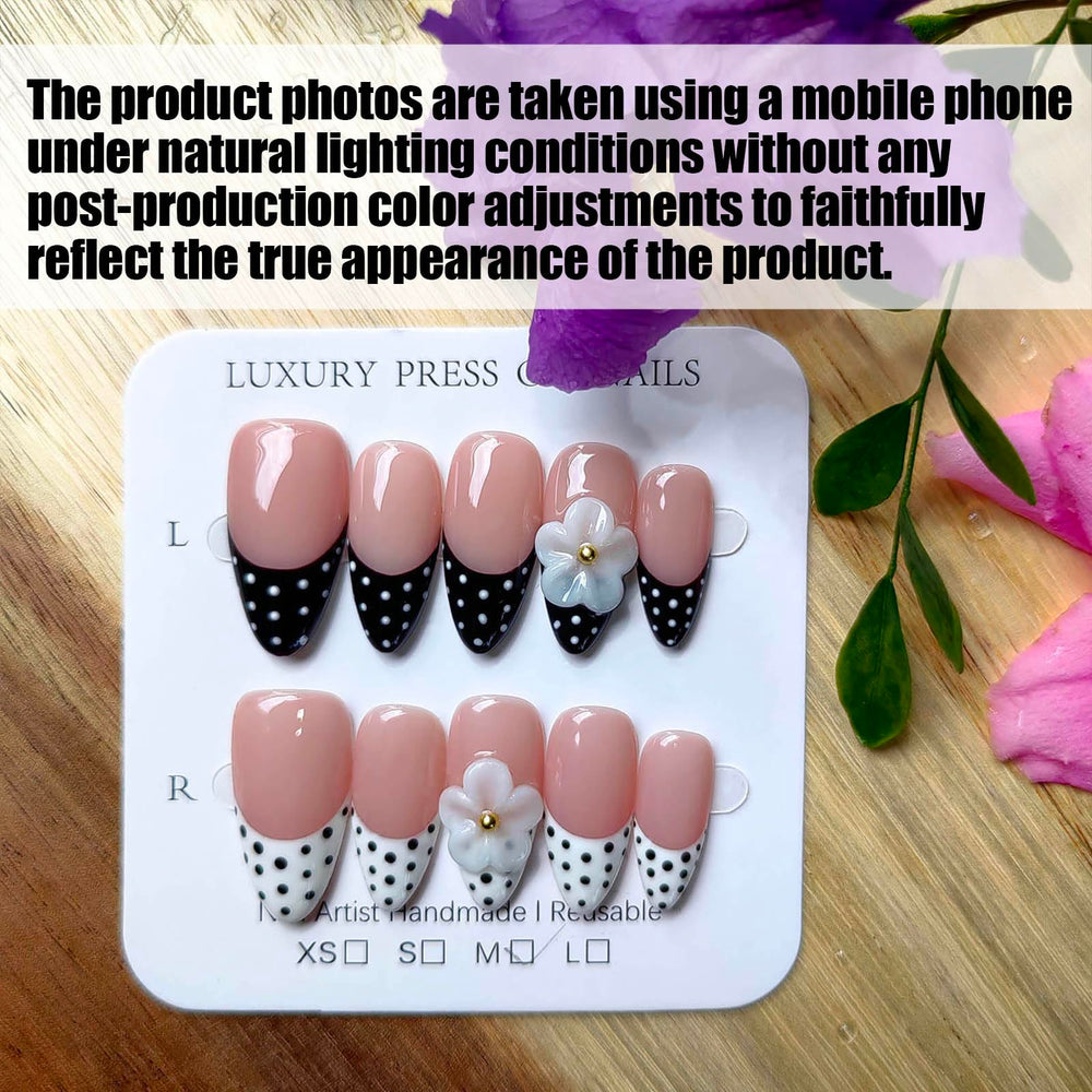 Gleamrain almond nails with three-dimensional floral details