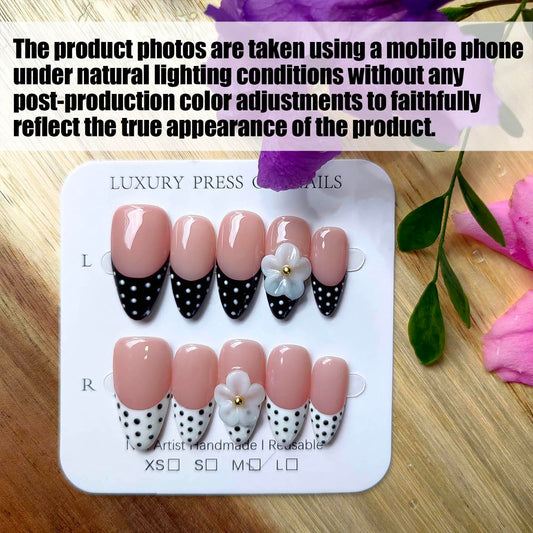 Gleamrain almond nails with three-dimensional floral details