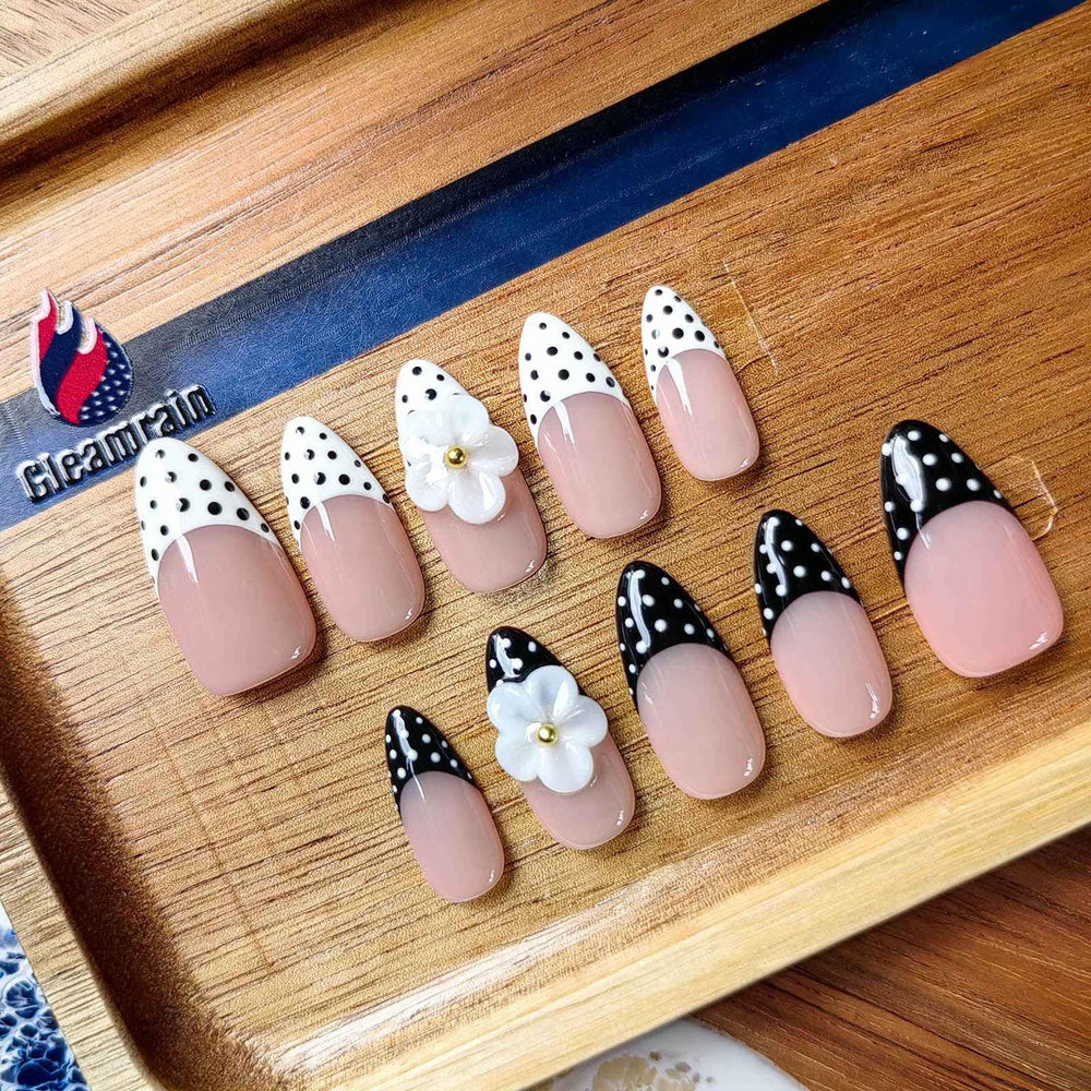 Gleamrain almond press-on nails in soft colors for everyday elegance