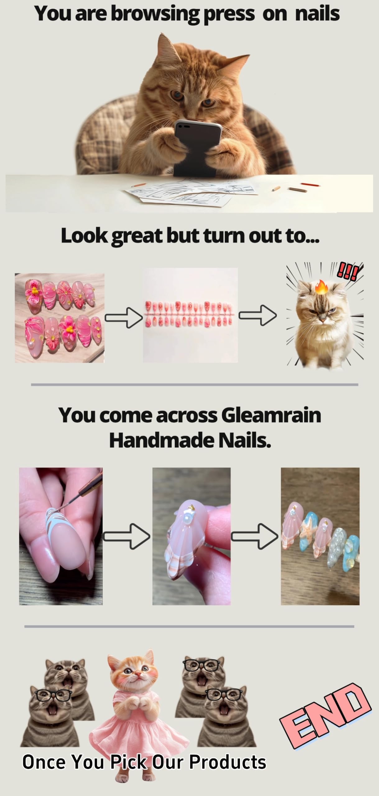 Gleamrain at-home manicure using XXL nails for versatile styling.