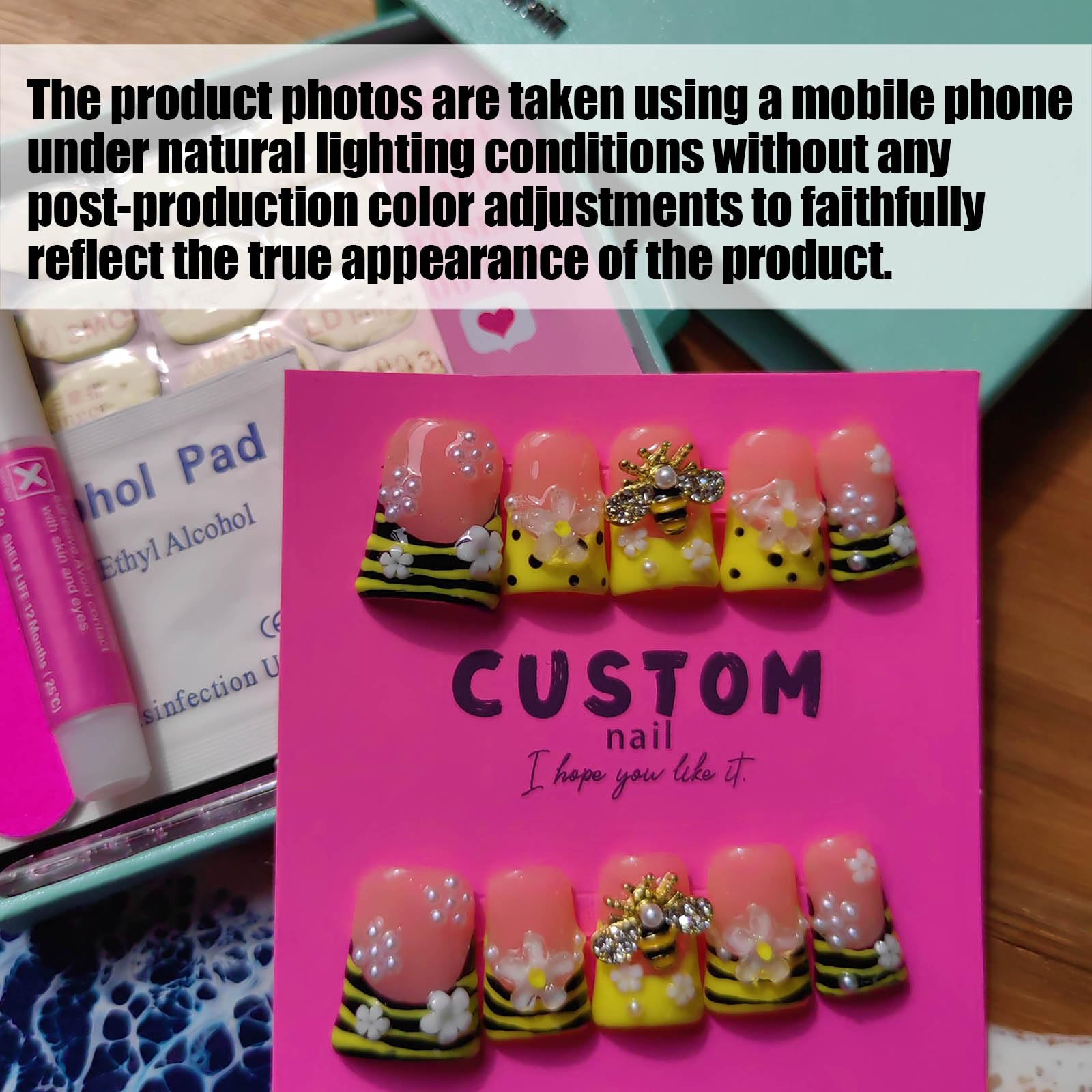 Gleamrain duck nails featuring 3D floral pattern detail.