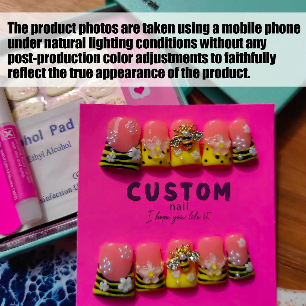 Gleamrain duck nails featuring 3D floral pattern detail.