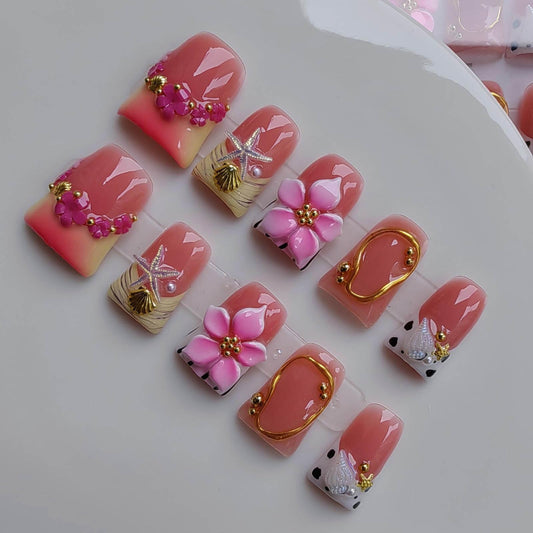 Gleamrain duck-shaped nails with floral and shell design for a whimsical spring look