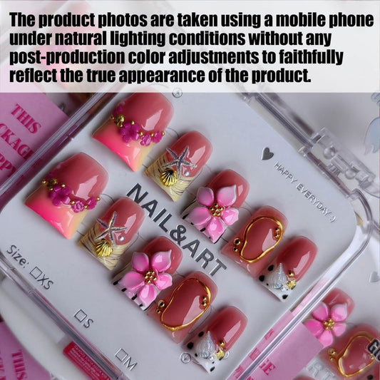 Gleamrain nails on a hand showing a full press-on set for at-home manicure