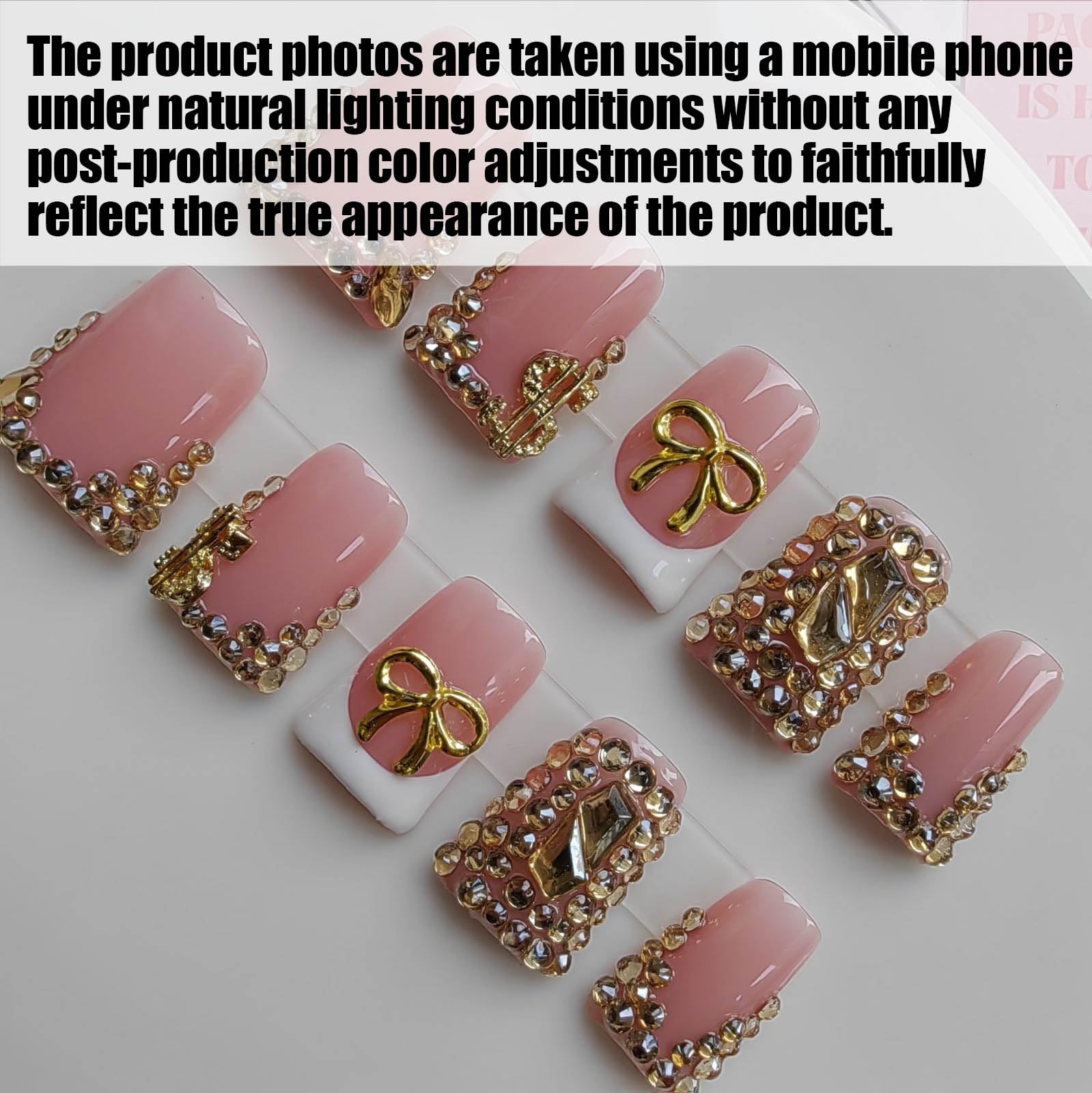 Gleamrain Duck nails pink rhinestones bow highlight high-gloss, eye-catching sparkle