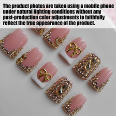 Gleamrain Duck nails pink rhinestones bow highlight high-gloss, eye-catching sparkle