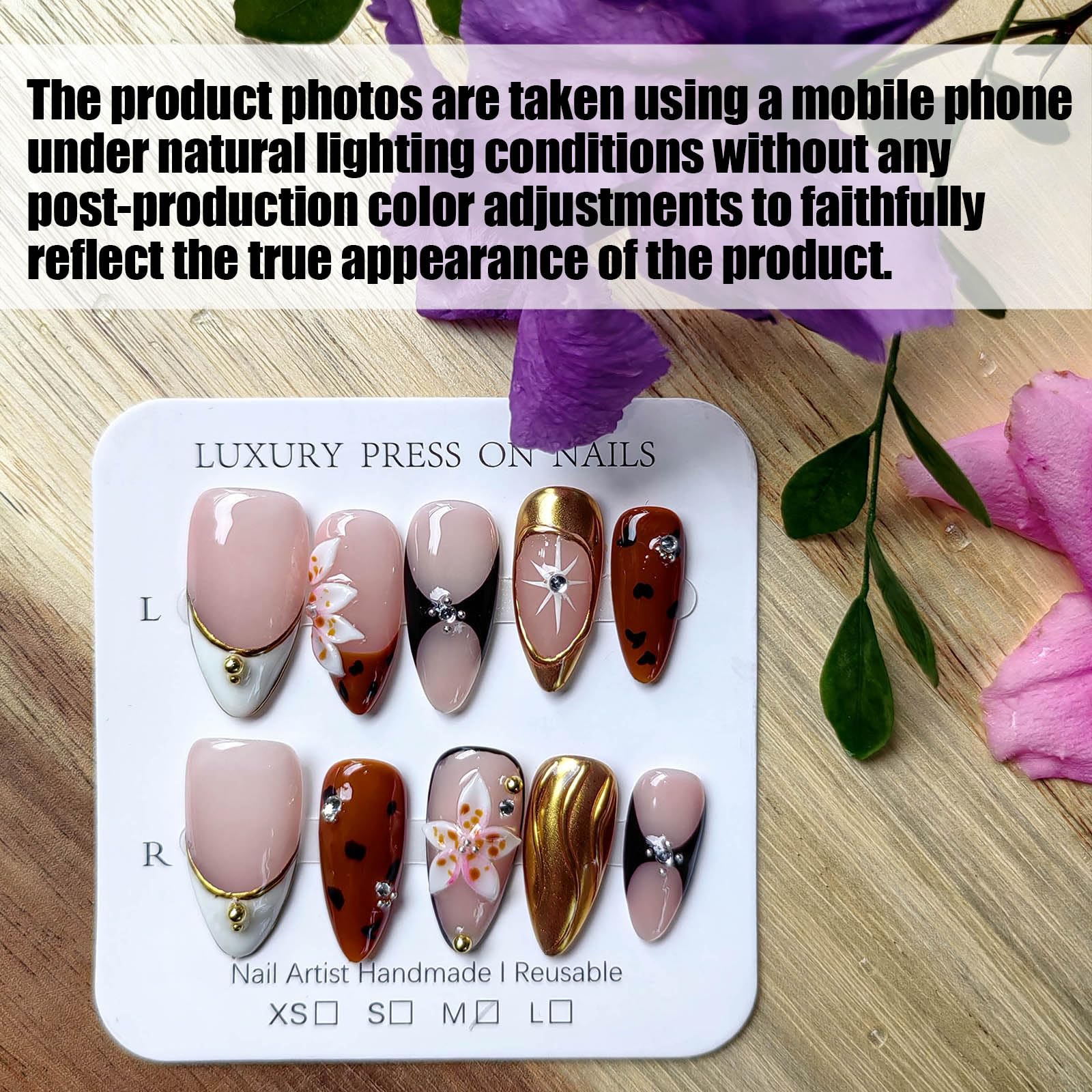 Gleamrain nails with three-dimensional floral patterns elevate your look for special occasions.