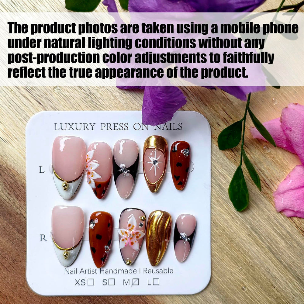 Gleamrain nails with three-dimensional floral patterns elevate your look for special occasions.